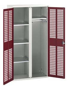 16926774.** verso ventilated door kitted cupboard with 4 shelves, 1 rail & partition. WxDxH: 1050x550x2000mm. RAL 7035/5010 or selected